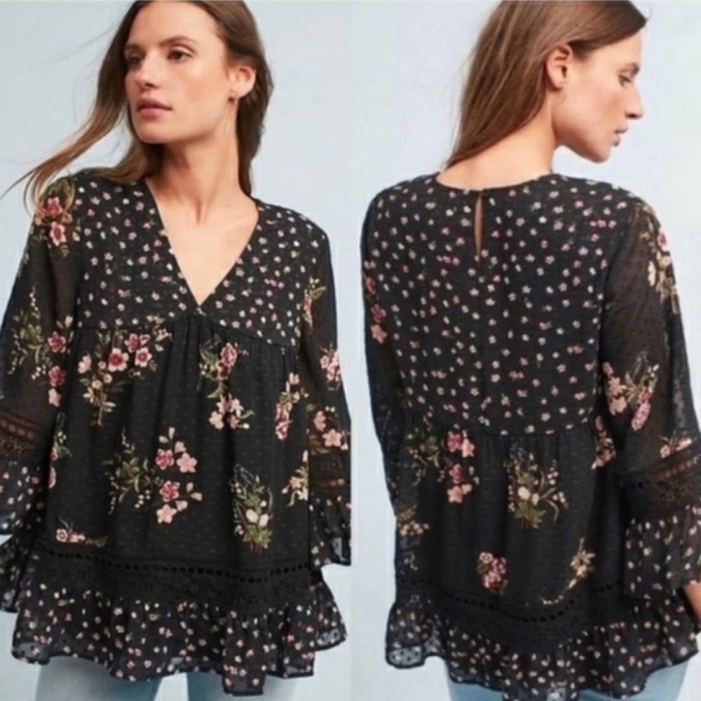 Anthropologie Maeve Steffy Bell Sleeve Blouse